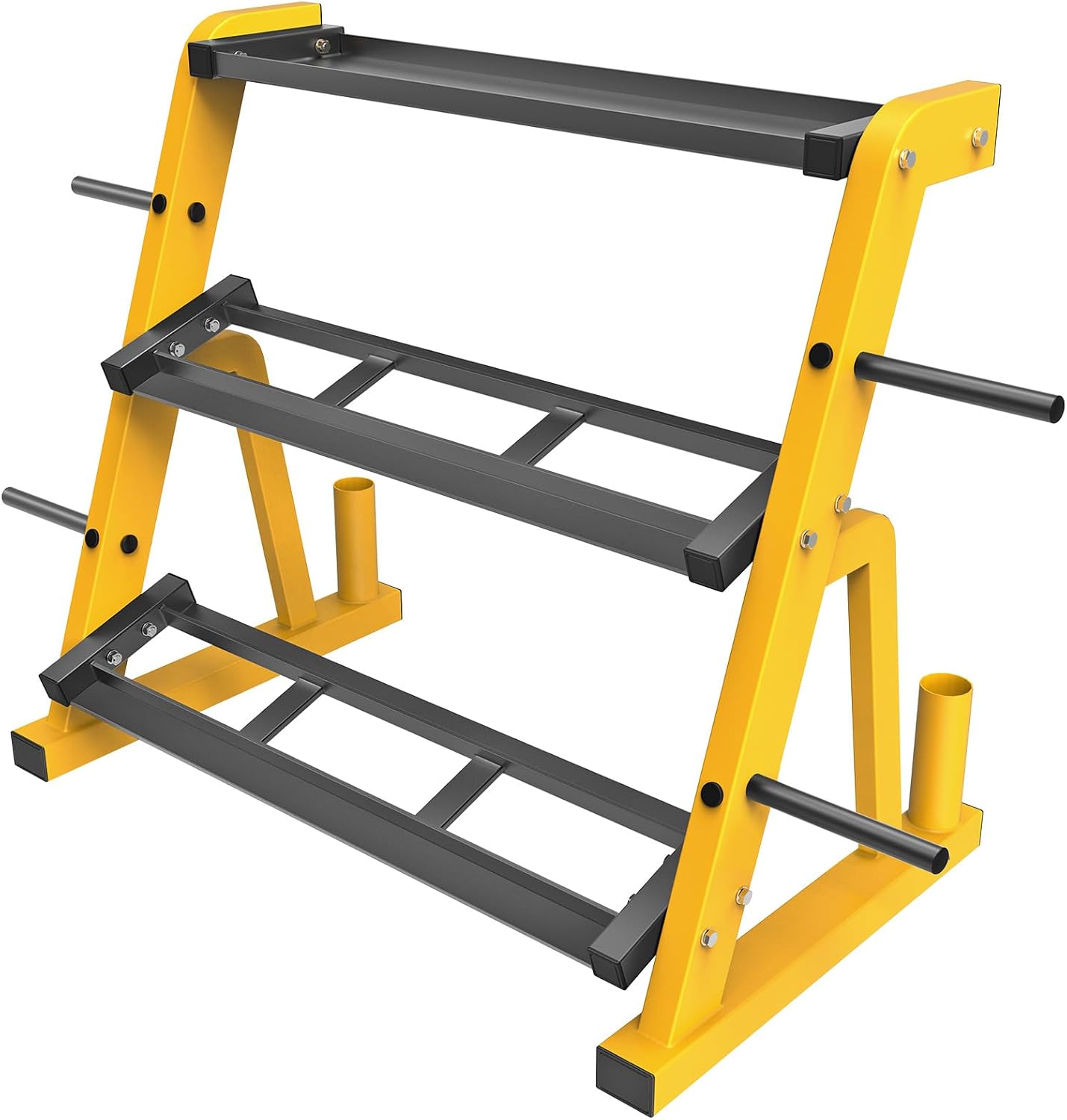 Home Gym Yellow - Wytrzymały Trzypoziomowy Stojak na Hantle Wielofunkcyjny